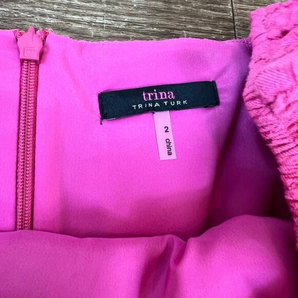 Trina Turk Pink Favor Bell Flare Sleeve Dress Textured Floral - Picture 4 of 6